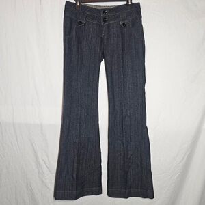 vintage y2k ultra low rise flare dark wash denim jeans